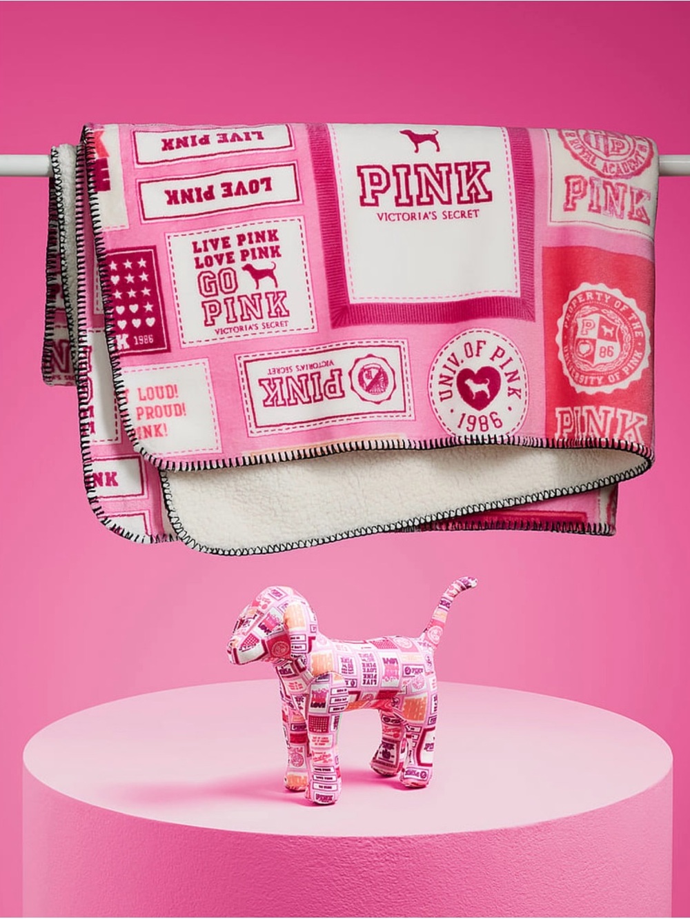 New 2026 VS PINK Friday Mystery Mini Dog + Cozy Maroon Plush Blanket Bundle